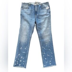 Free People The Cropped Bootcut Bleached Medium Wash Raw Hem Size 25 NWT